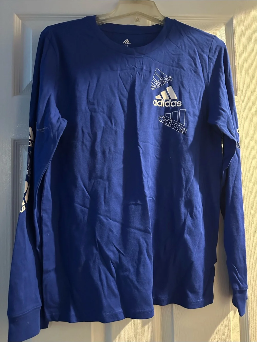 adidas Royal Blue Long Sleeve Tee with White Logos